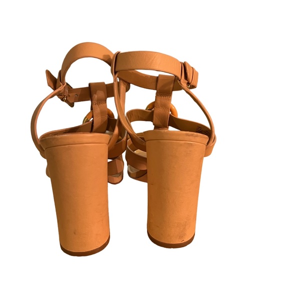 CALVIN KLEIN LEATHER LINDY CERVO BLUSH NUDE STRAP BLOCK HEEL SANDAL SIZE 9M - Picture 4 of 5